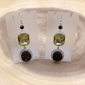 Shelia Fajl Crystal and Druzy Drop Earrings